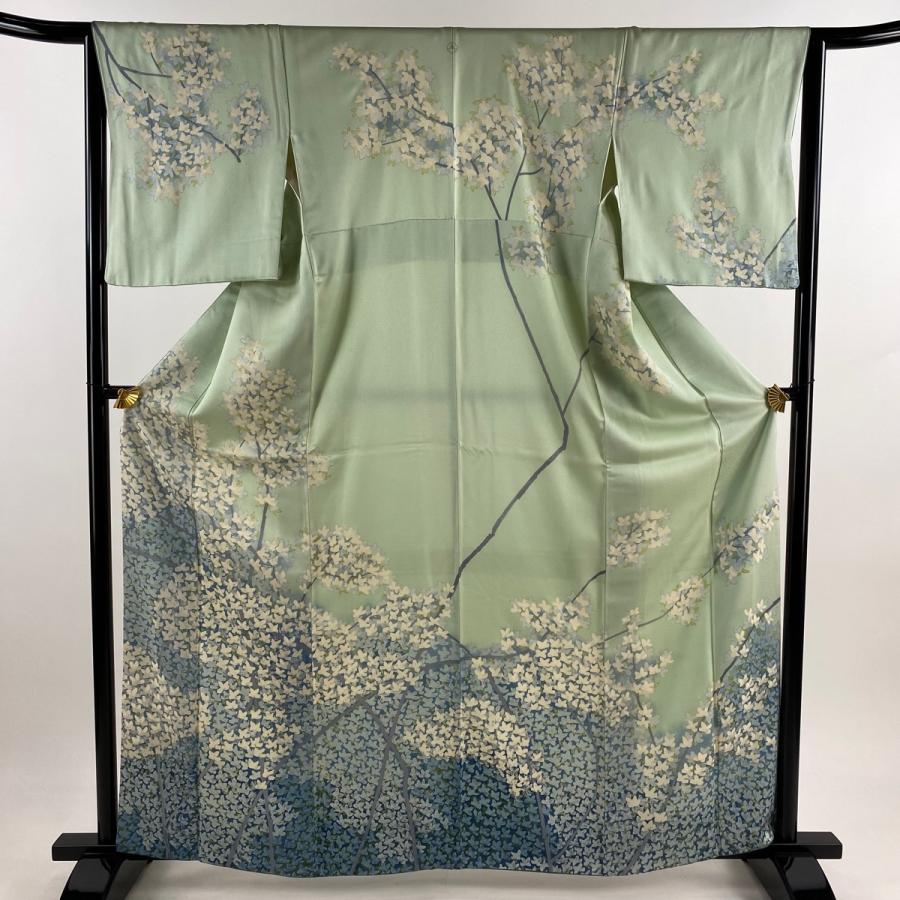 訪問着 身丈163.5cm 裄丈64cm 正絹 秀品 【中古】 訪問着 身丈163.5cm 裄丈64cm M 袷 枝花 染め分け 薄緑 正絹 秀品 一つ