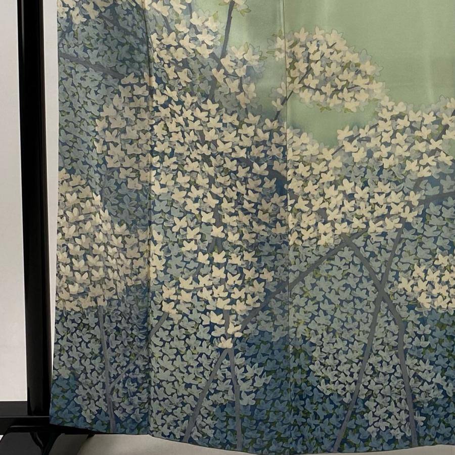 訪問着 身丈163.5cm 裄丈64cm 正絹 秀品 【中古】 訪問着 身丈163.5cm 裄丈64cm M 袷 枝花 染め分け 薄緑 正絹 秀品 一つ