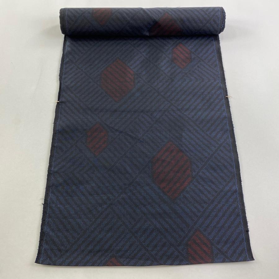 反物 秀品 付下げ 天然泥藍染 落款 幾何学 販売 絞り 藍色 正絹