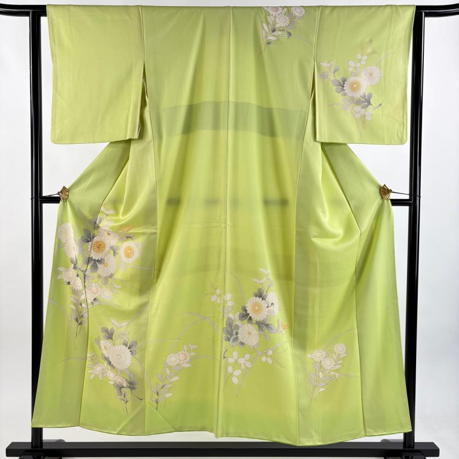 訪問着 身丈153cm 裄丈63cm S 袷 菊 刺繍 金糸 薄緑 正絹 秀品 中古