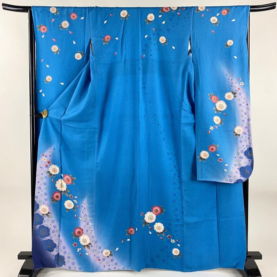 振袖 身丈166cm 裄丈66cm M 袷 桜 箔 金彩 水色 正絹 名品 中古