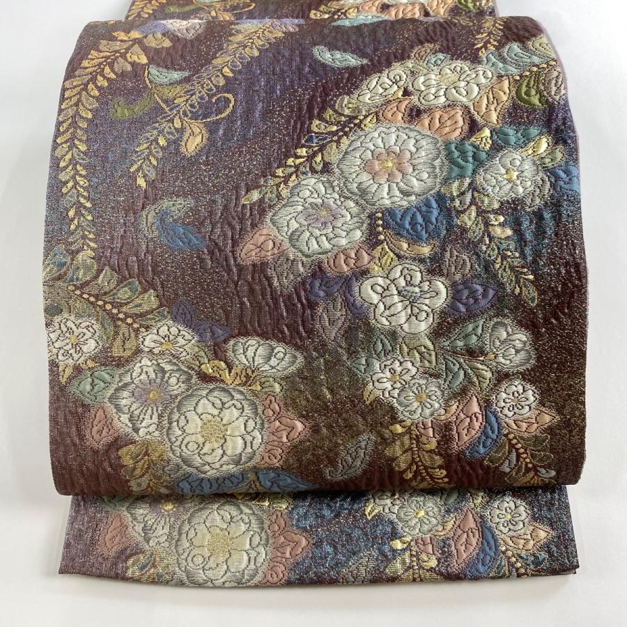 螺鈿がきらり風に揺れる辻が花　きものやまと　正絹六通袋帯 美品 袋帯 名品 やまと 辻が花柄 箔 紫 六通 正絹 中古 在庫一掃