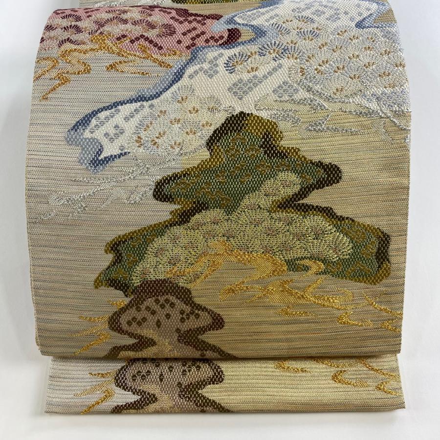 美品 袋帯 名品 松 金銀糸 ラメ糸 金色 六通 正絹 中古 : リユース