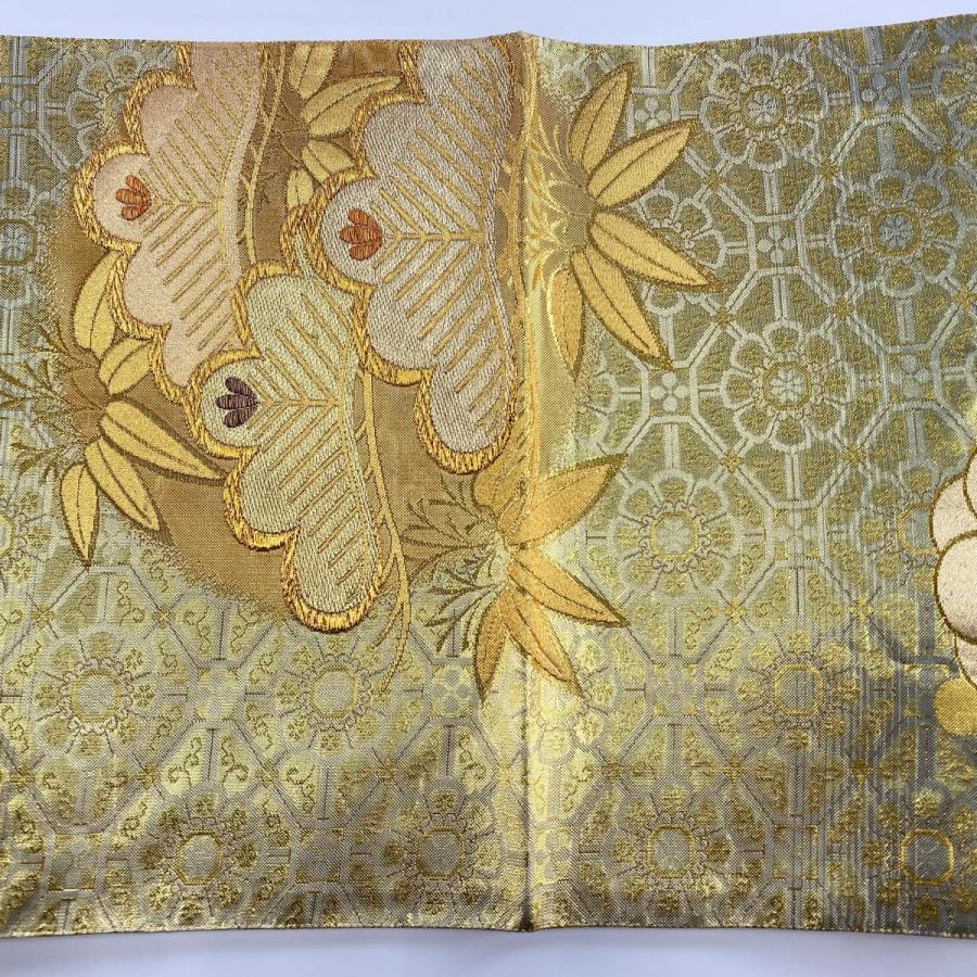 袋帯 西陣 河合美術織物 豊明錦 宝尽くし 松竹梅 金糸 金色 O-5656