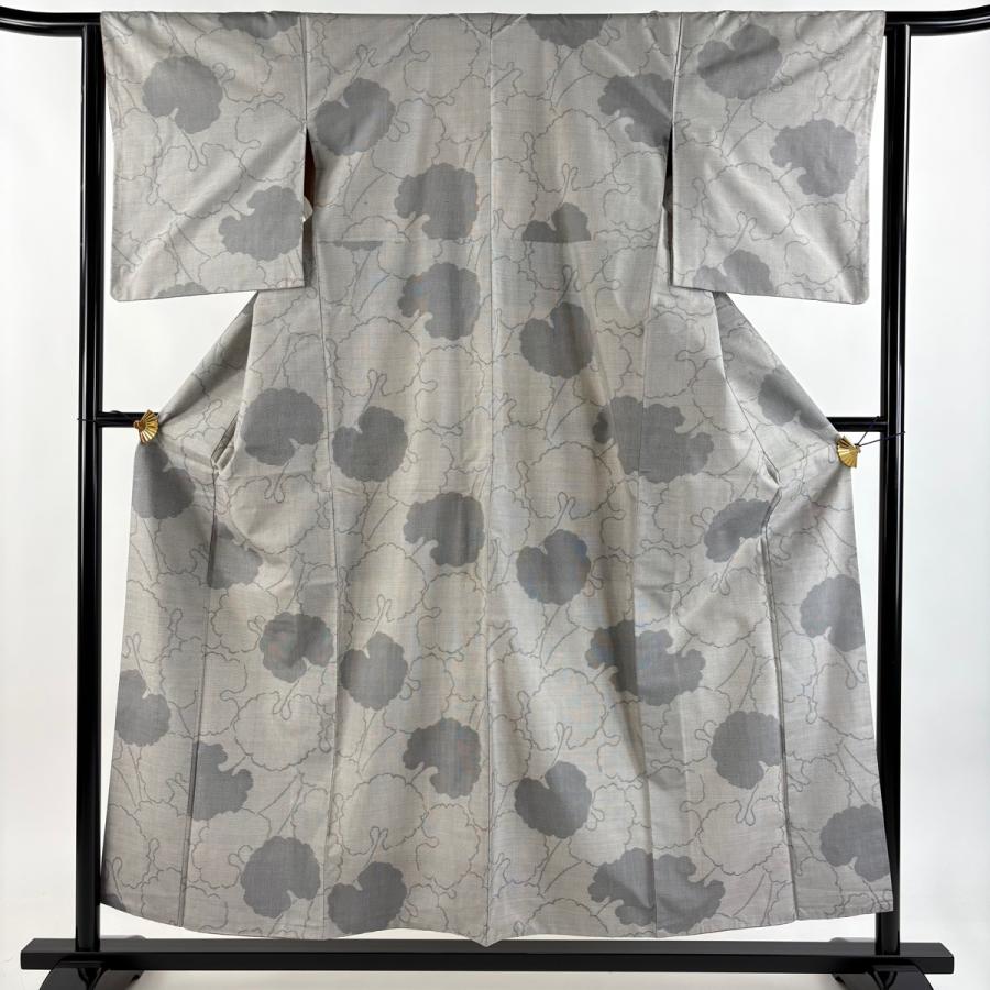 紬 身丈155.5cm 裄丈63.5cm S 袷 幾何学 灰色 正絹 秀品 中古