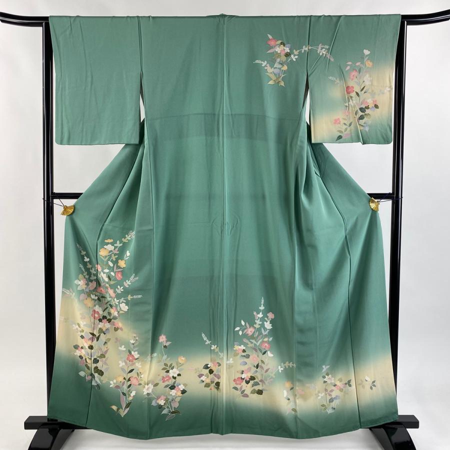 訪問着 着物 袷 手描き 薄緑 裄68.5 ややふくよか Ｍ 中古 sn1786 中古】 訪問着 レディース 正絹 緑 豪華 身丈155.5cm 裄丈66.5cm