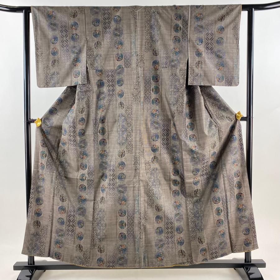 美品 大島紬 身丈156.5cm 裄丈60cm S 袷 純泥染 やまと 証紙あり 草花