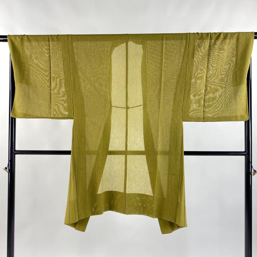 美品 男着物 身丈103cm 裄丈68cm S 羽織 幾何学 茶緑色 正絹 逸品 中古  