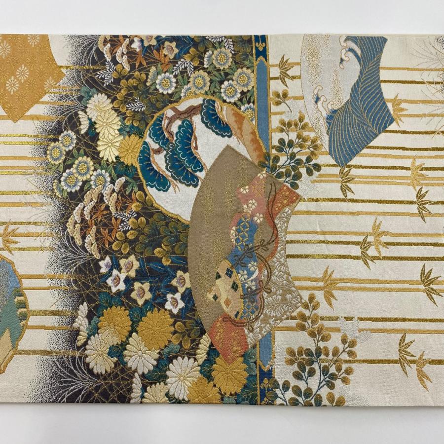 袋帯 秀品 鳳凰 秋草 箔 ベージュ 六通 正絹 中古 : リユースセレクト