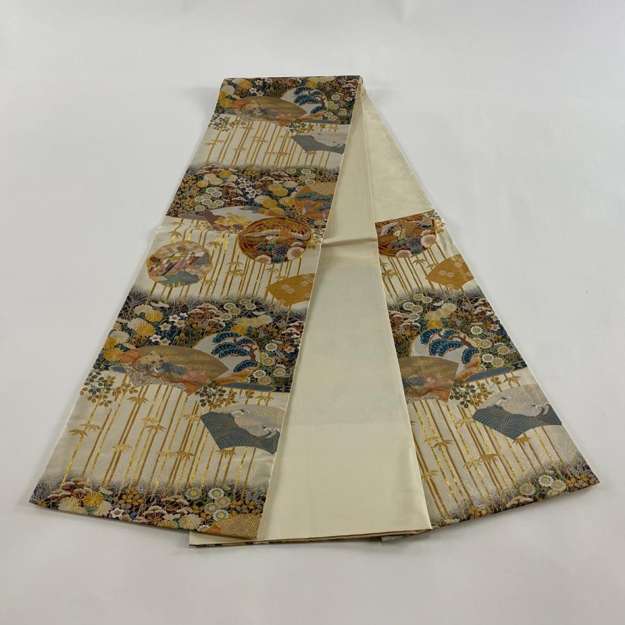 袋帯 秀品 鳳凰 秋草 箔 ベージュ 六通 正絹 中古 : リユースセレクト