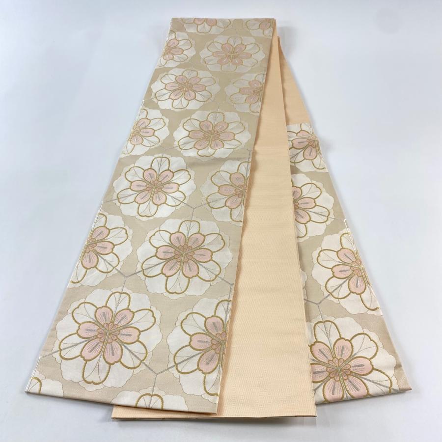 袋帯 美品 逸品 人間国宝 北村武資 落款 華文 草花 灰茶 六通 正絹