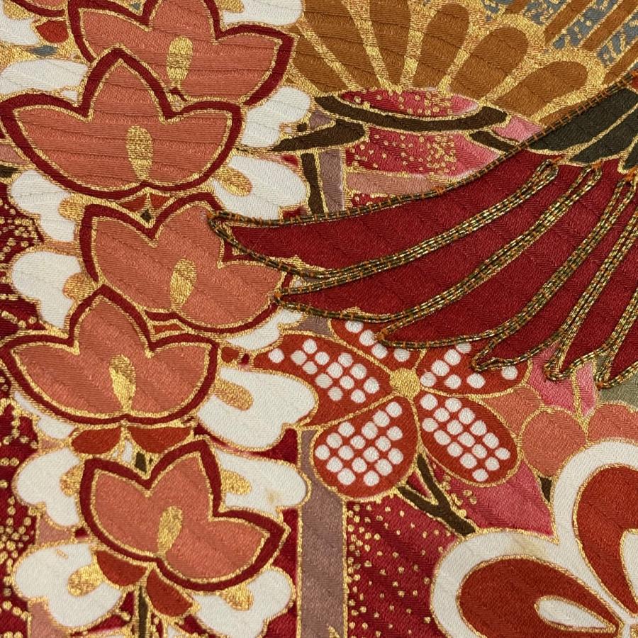 振袖 身丈159cm 裄丈63cm S 袷 鳳凰 笠松 金糸 金彩 サーモンピンク