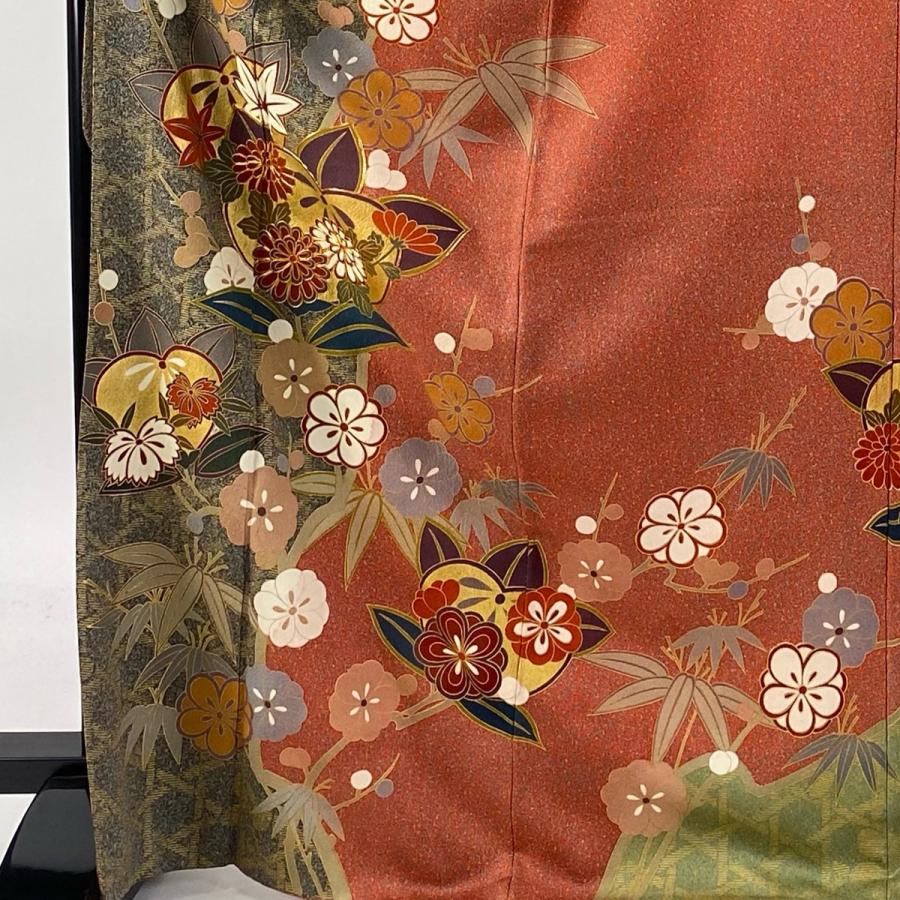 切嵌 季節の花々 桜 菊 橘 金彩 金駒刺繍 袷 正絹 訪問着 着物