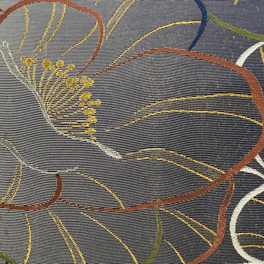 のりちーず出品10597 正絹 成人式 袋帯単品 袋帯 秀品 ねじ梅 七宝 金糸 箔 黒 六通 正絹 【中古】 袋帯 美品