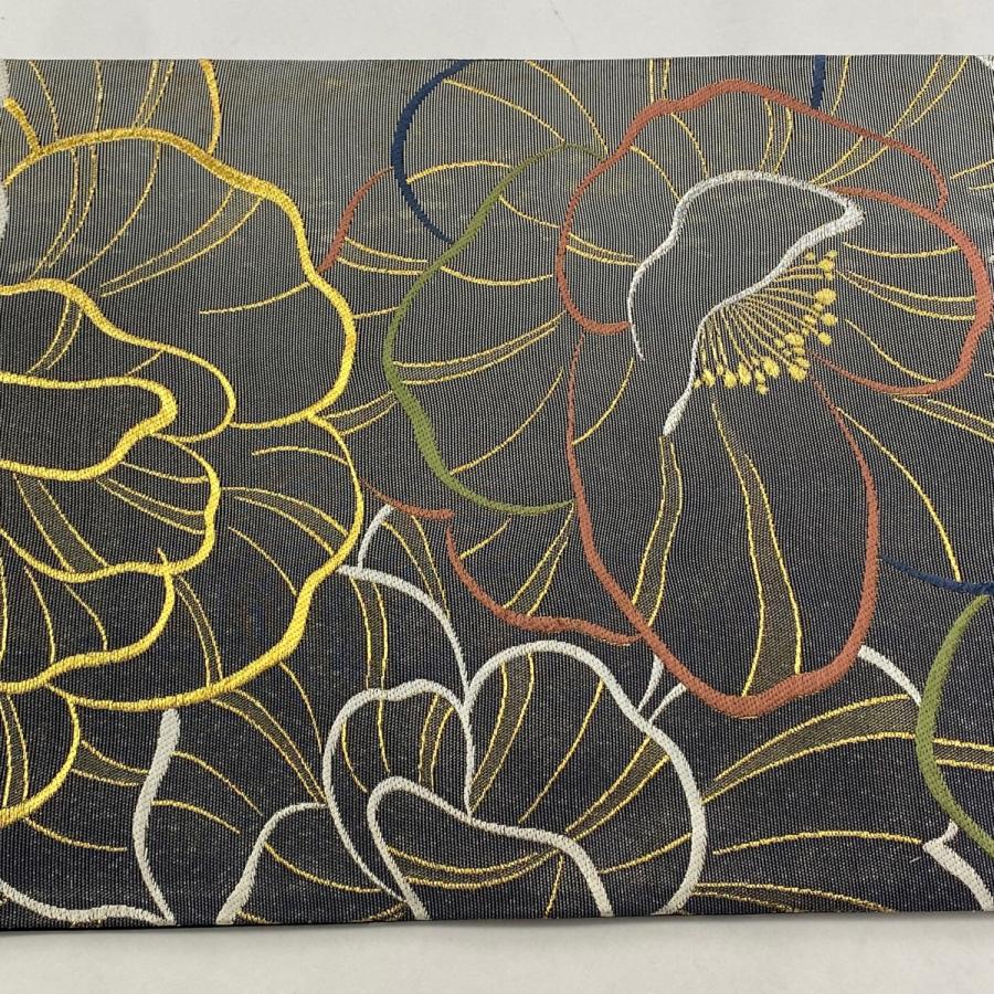 帯2913 ●高級 正絹 六通 袋帯 銀杏 絹交織袋帯「灰白色の地に金色、銀色の菊の模様」 | 帯,帯(袋帯