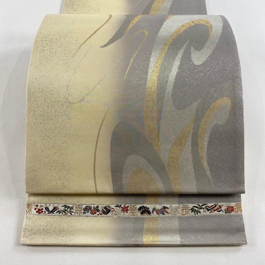美品 袋帯 名品 波 箔 ベージュ 六通 正絹 中古 : リユースセレクト