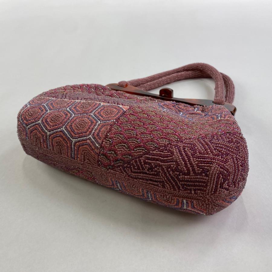 和装バッグ 美品 秀品 ビーズバッグ フォーマル 青海波 亀甲 赤紫