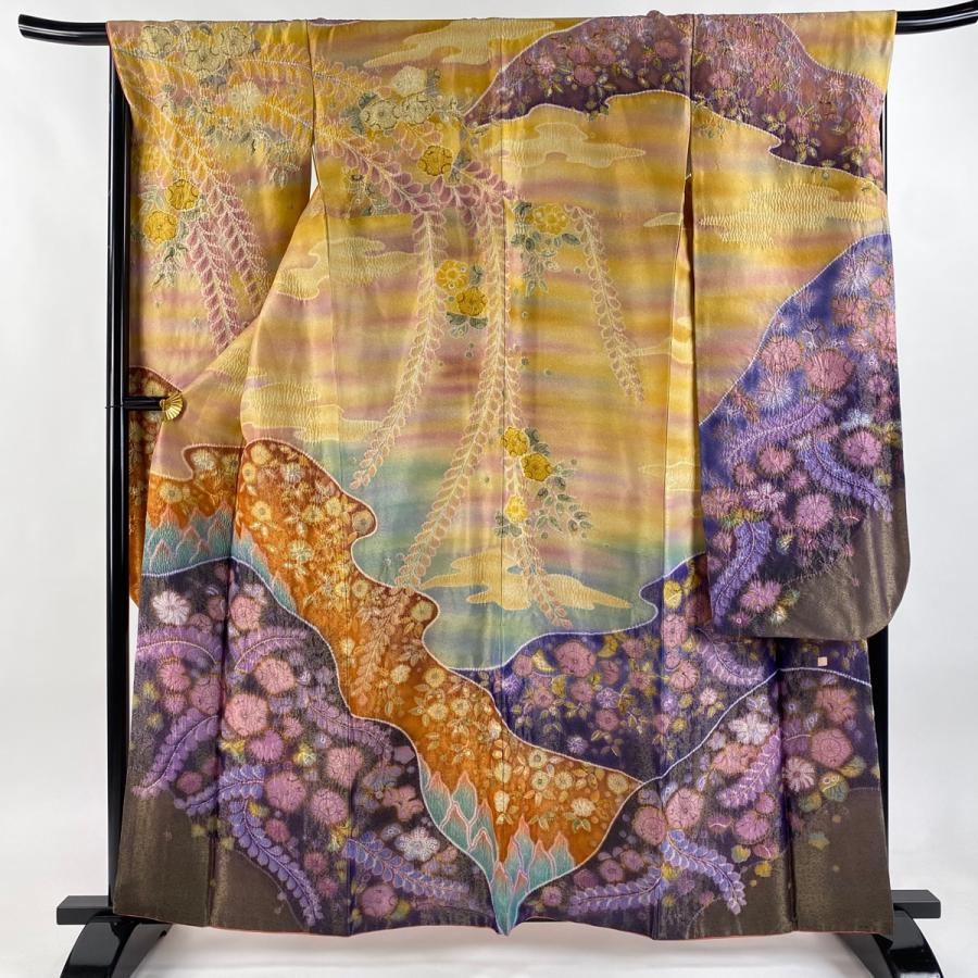 美品 振袖 身丈160.5cm 裄丈68cm L 袷 落款あり 辻が花柄 金通し 絞り