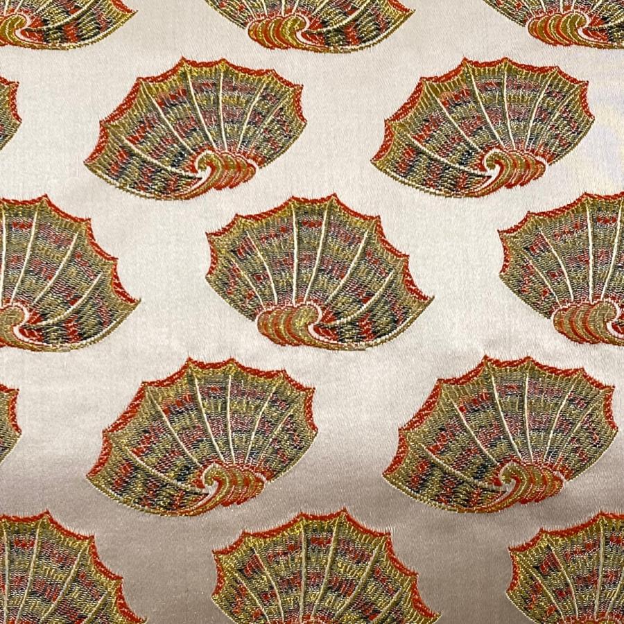 開き名古屋帯 名品 龍村美術織物 彩貝 サーモンピンク 正絹 中古