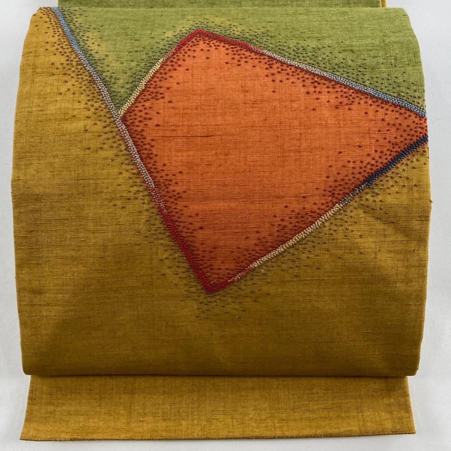 紬　正絹　袋帯　美品 お仕立て上がり・中古美品】創作正絹紬 江戸型染め袋帯 「有栖川文様