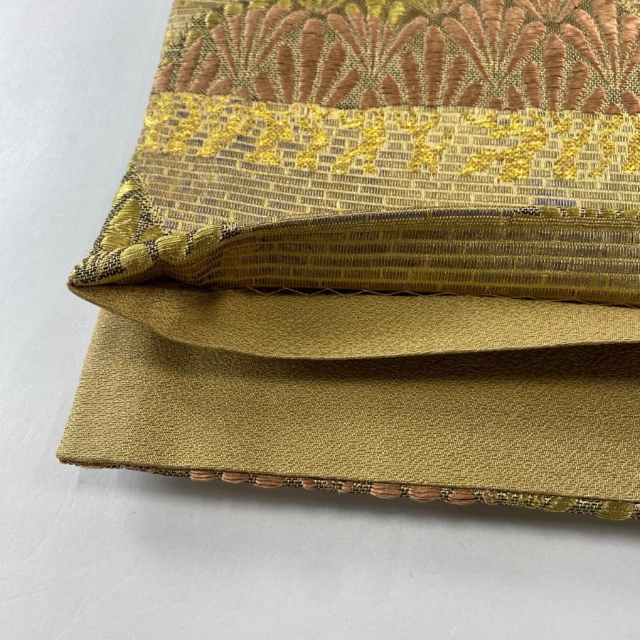 袋帯 名品 松 幾何学模様 金糸 箔 金色 六通 正絹 中古 在庫一掃