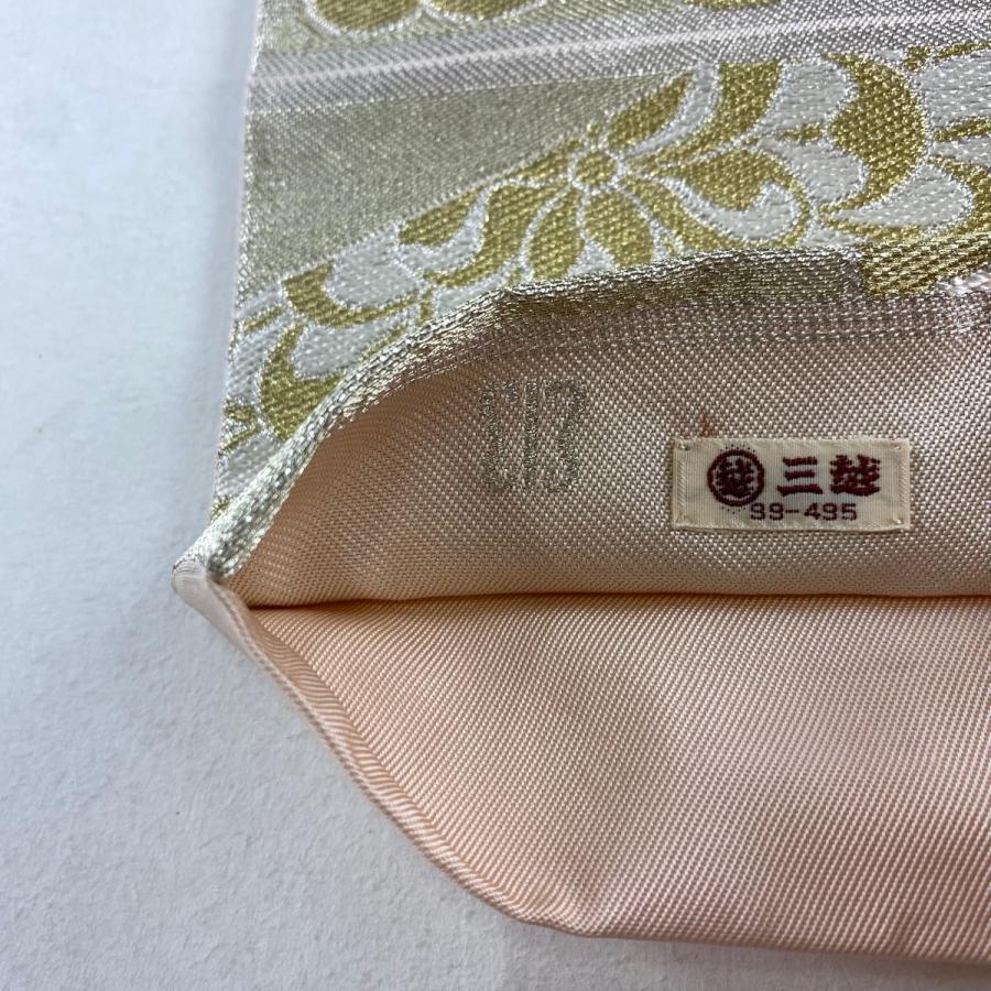 美品 袋帯 秀品 川島織物 落款あり 牡丹 菊 金銀糸 刺繍 薄ピンク 六通