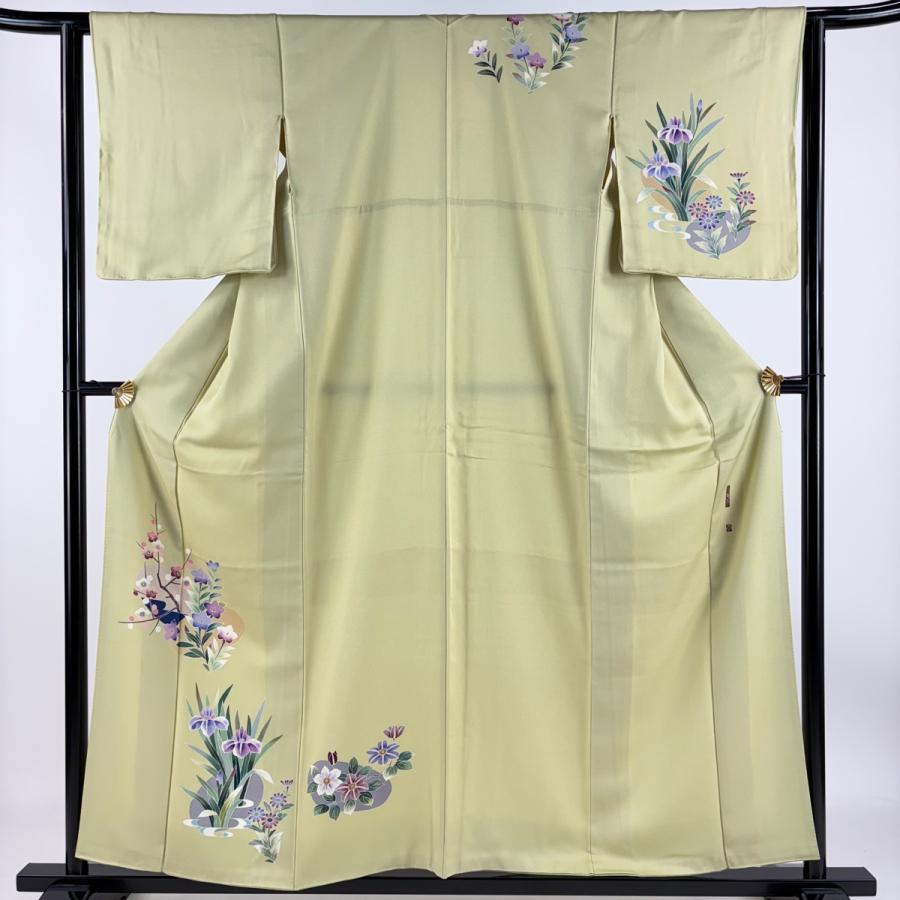 付下げ 身丈156.5cm 裄丈62cm S 袷 落款あり 枝梅 桔梗 抹茶色 正絹 秀