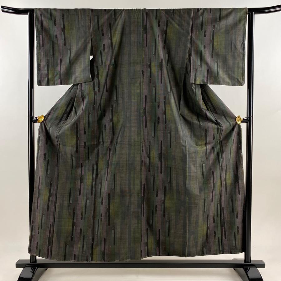 紬 身丈156.5cm 裄丈62.5cm S 袷 壺だれ 茶紫 正絹 美品 秀品 中古
