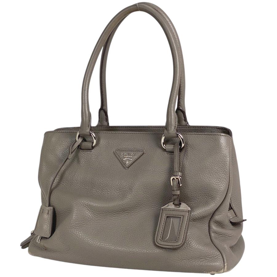 PRADA プラダ ロゴ ハンドバッグ 2WAY ショルダーバッグ レザー グレー 