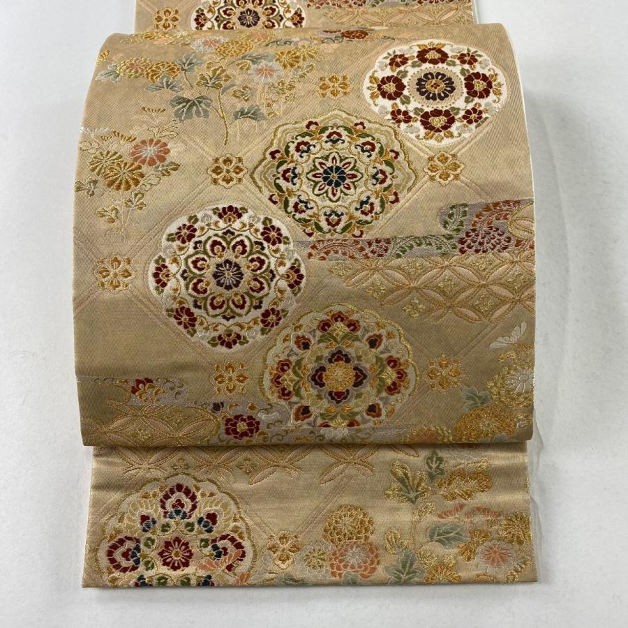 ★専用★袋帯 ベージュ 七宝繋ぎ 華文 お洒落 正絹 仕立て上がり ☆専用☆袋帯 ベージュ 七宝繋ぎ 華文 お洒落 正絹 仕立て上がり