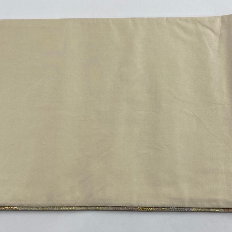 美品 袋帯 秀品 草花 道長取り 金銀糸 箔 ベージュ 六通 正絹 中古