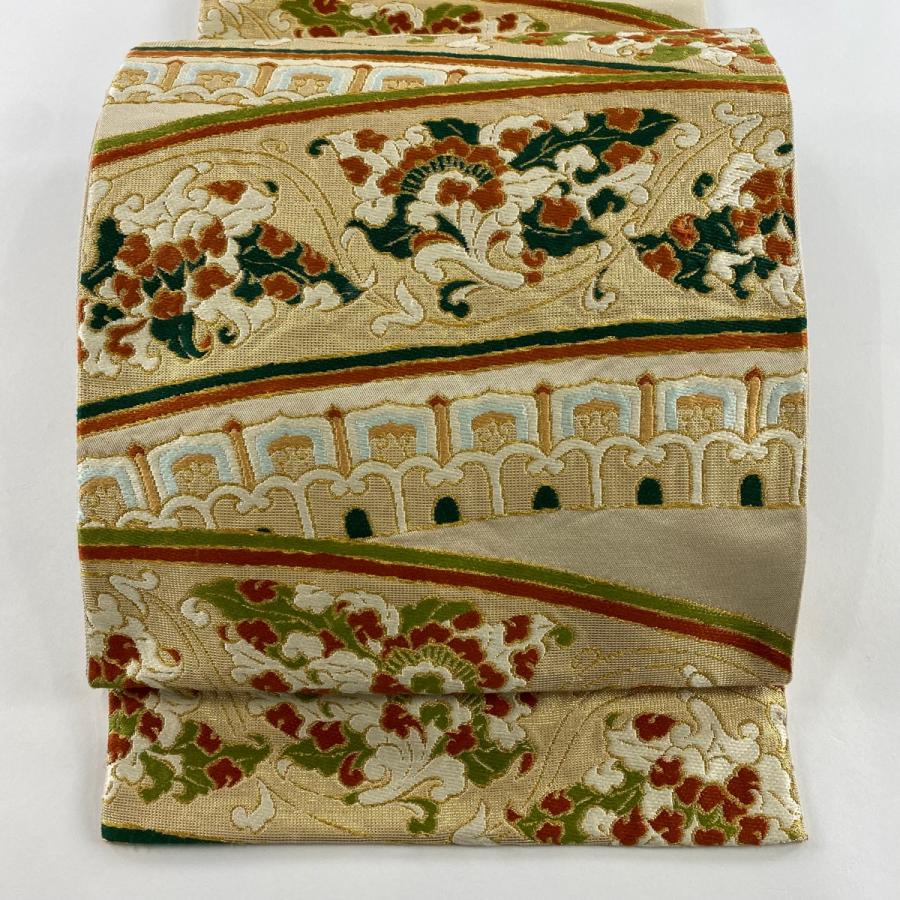 袋帯 逸品 龍村美術織物 落款あり たつむら 花唐草 幾何学模様 金糸 箔
