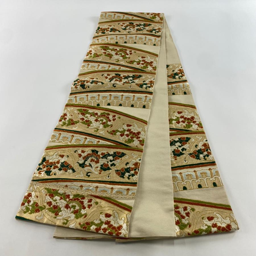 602mn16☆たつむら美術織物 全通 九寸名古屋帯 葡萄唐草 金糸☆美品 miyagawa-kimono_sb53976