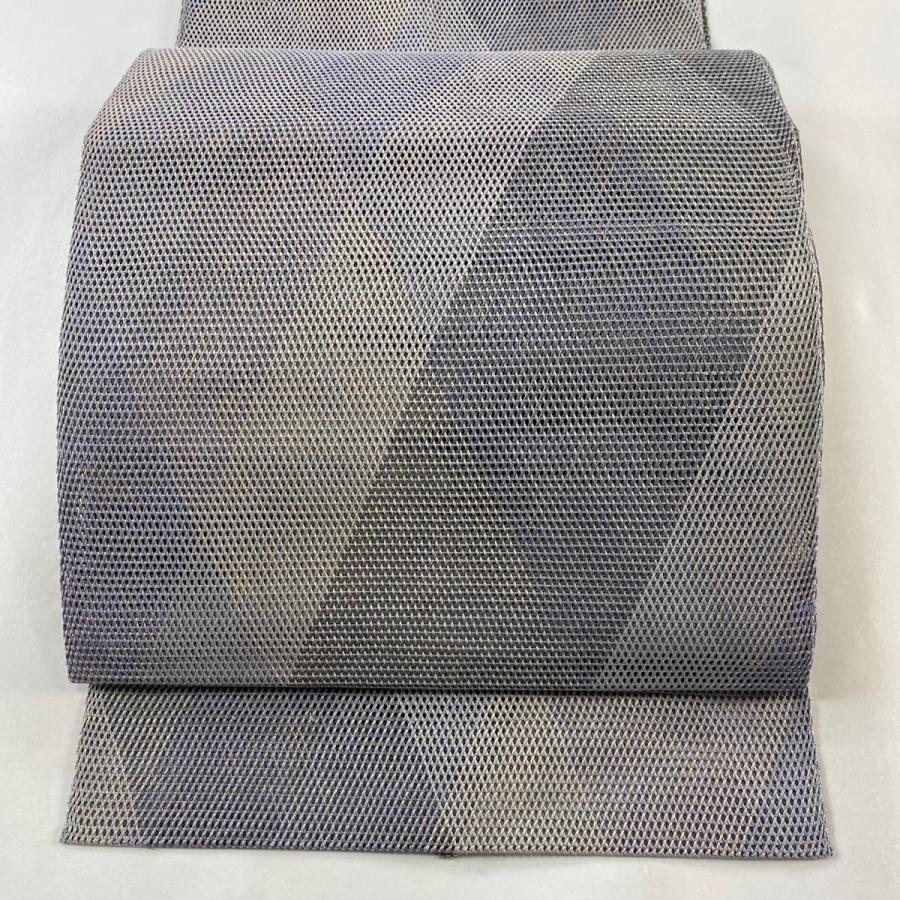 名古屋帯 美品 秀品 八寸名古屋帯 松葉仕立て 夏帯 菱 金糸 灰紫 正絹