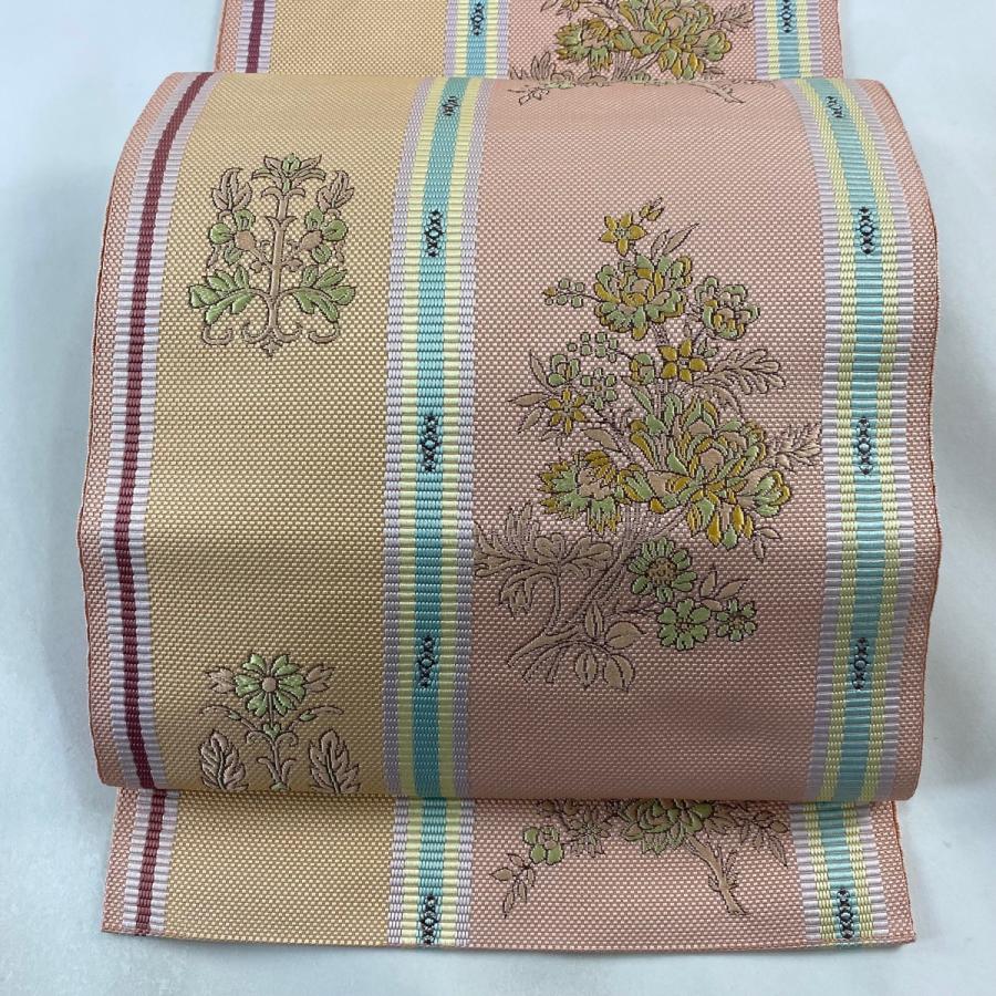 名古屋帯 秀品 松葉仕立て 関西仕立て 八寸名古屋帯 紬地 枝花 縞