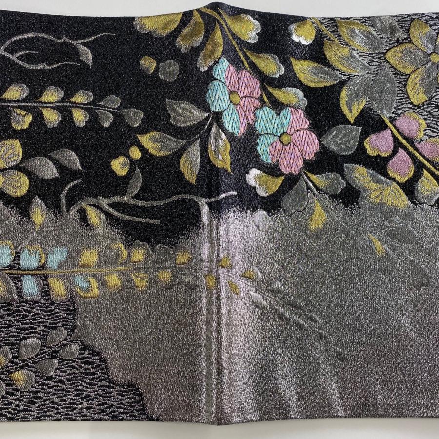 袋帯 美品 名品 菊 草花 箔 唐織 銀色 六通 正絹 中古 : リユース