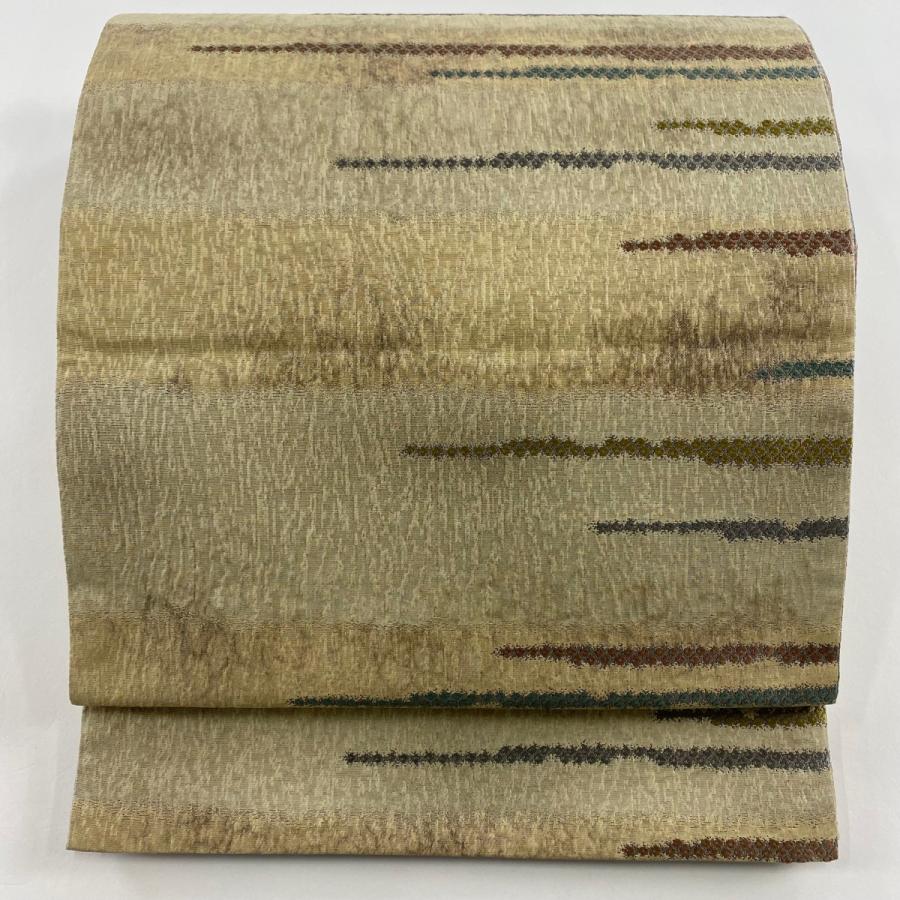 袋帯 美品 名品 渡文 落款あり 手先二通り 用美錦 霞 ベージュ お太鼓