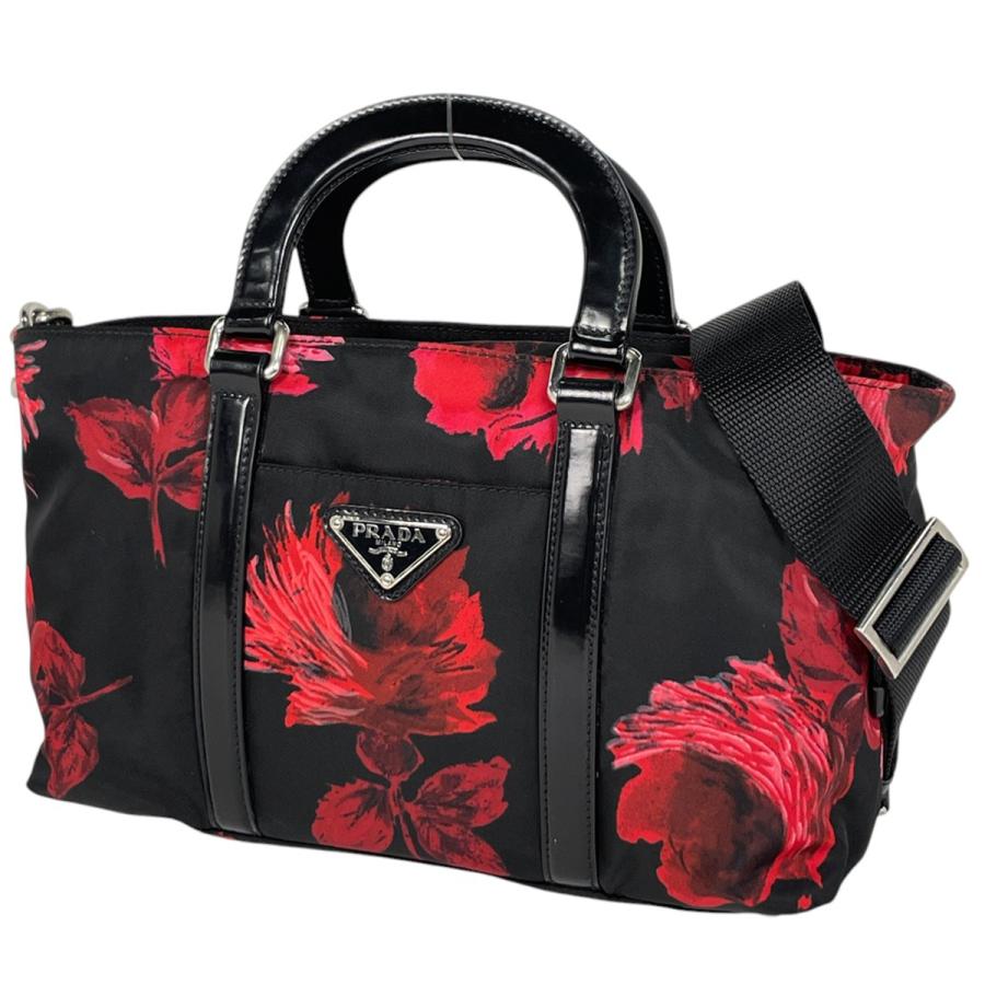 PRADA（プラダ） ロゴプレート ハンドバッグ ローズ フラワー 2WAY