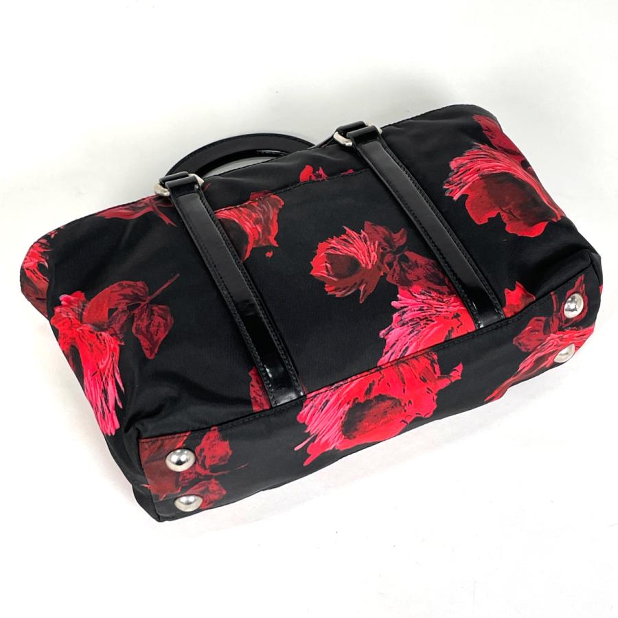 PRADA プラダ ロゴプレート ハンドバッグ ローズ フラワー 2WAY