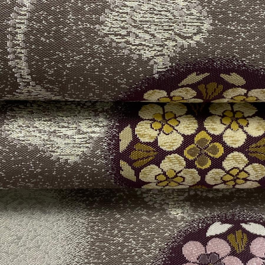 袋帯 美品 逸品 落款あり 谷口良一 草花 唐草 刺繍 箔 灰色 六通 正絹
