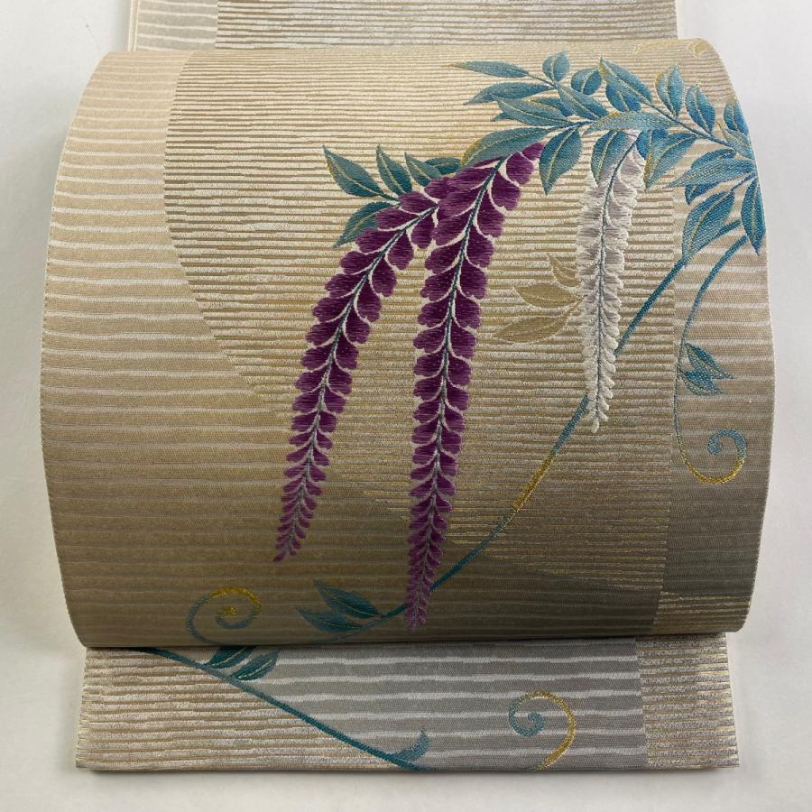 袋帯 美品 逸品 じゅらく 落款あり 証紙あり じゅらく帝王紫 藤 縞模様