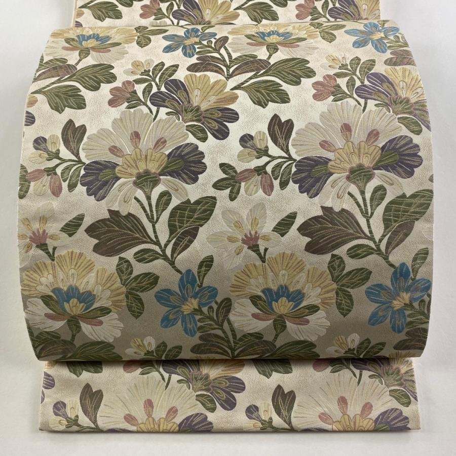 袋帯 美品 逸品 菱屋善兵衛 落款あり 草花 金糸 クリーム 六通