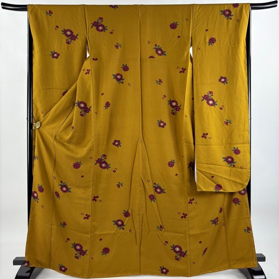 振袖 身丈166cm 裄丈66cm M 袷 桜 花びら 金彩 茶色 正絹 秀品 中古