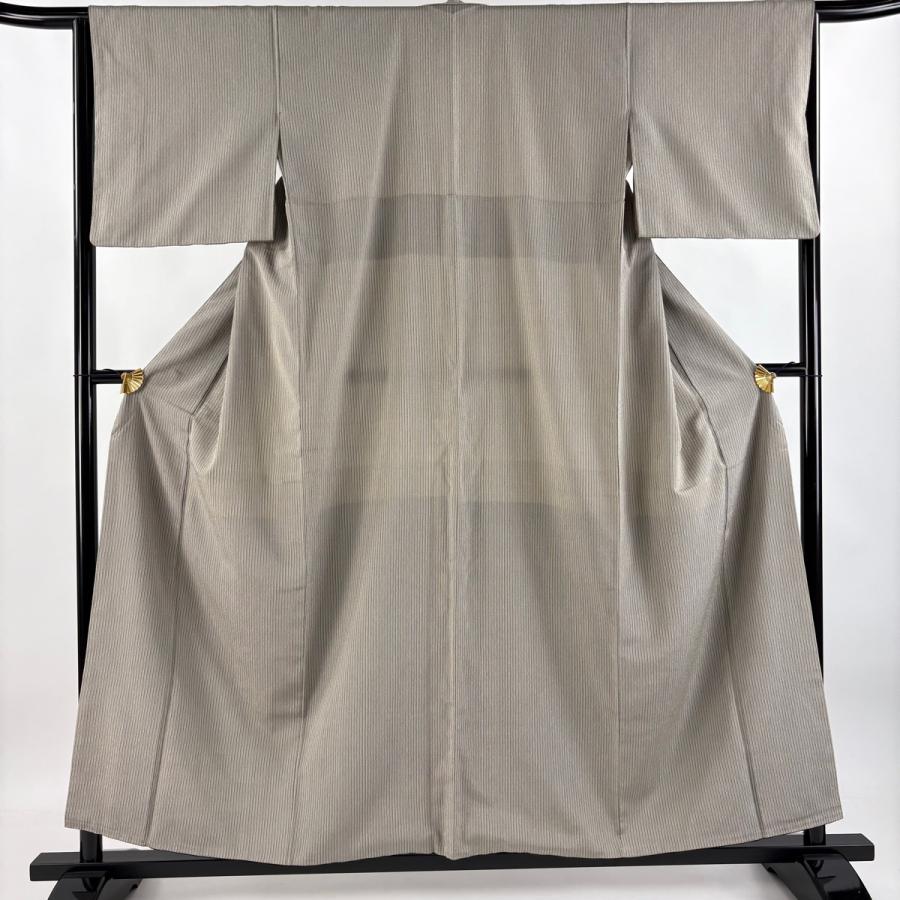 紬 身丈156.5cm 裄丈64cm M 袷 やまと 縦縞 灰色 正絹 秀品 中古