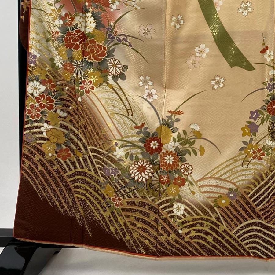 振袖 身丈163.5cm 裄丈67cm M 袷 やまと 落款あり 花車 波 金糸