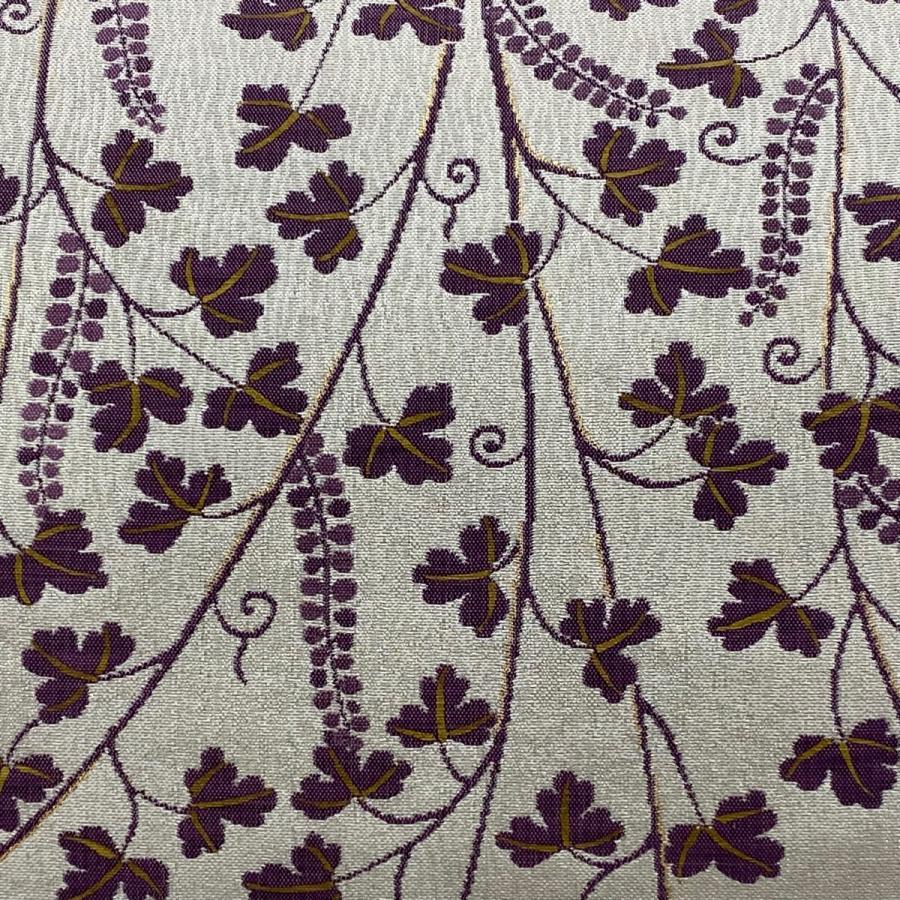 袋帯 逸品 帝王紫 落款あり 立樹文様更紗 金糸 箔 クリーム お太鼓柄