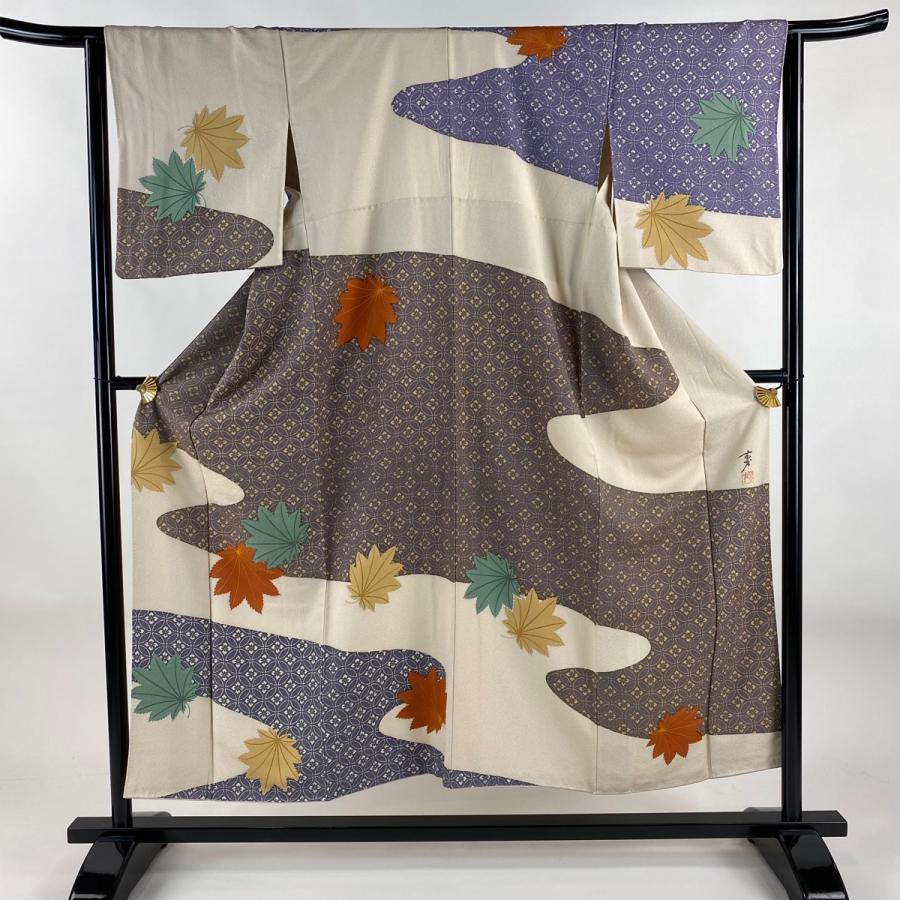 訪問着 身丈152.5cm 裄丈64cm M 袷 大久保玄才 落款あり 七宝文 楓