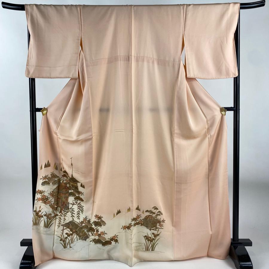 付下げ 身丈169cm 裄丈68cm L 袷 山鉾 松 金銀彩 ぼかし ピンク