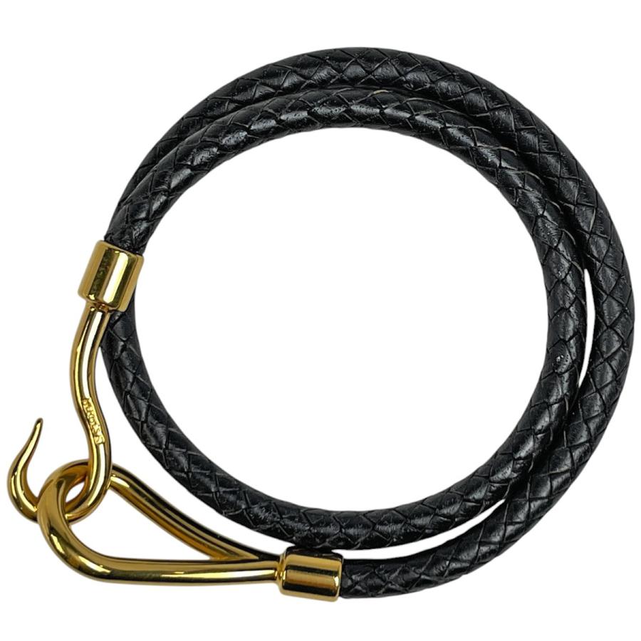 エルメス　ジャンボジェット　ブレスレット　ブラックレザー×ゴールド金具 HERMES（エルメス） ジャンボ ブレスレット 腕輪 2連 チョーカー