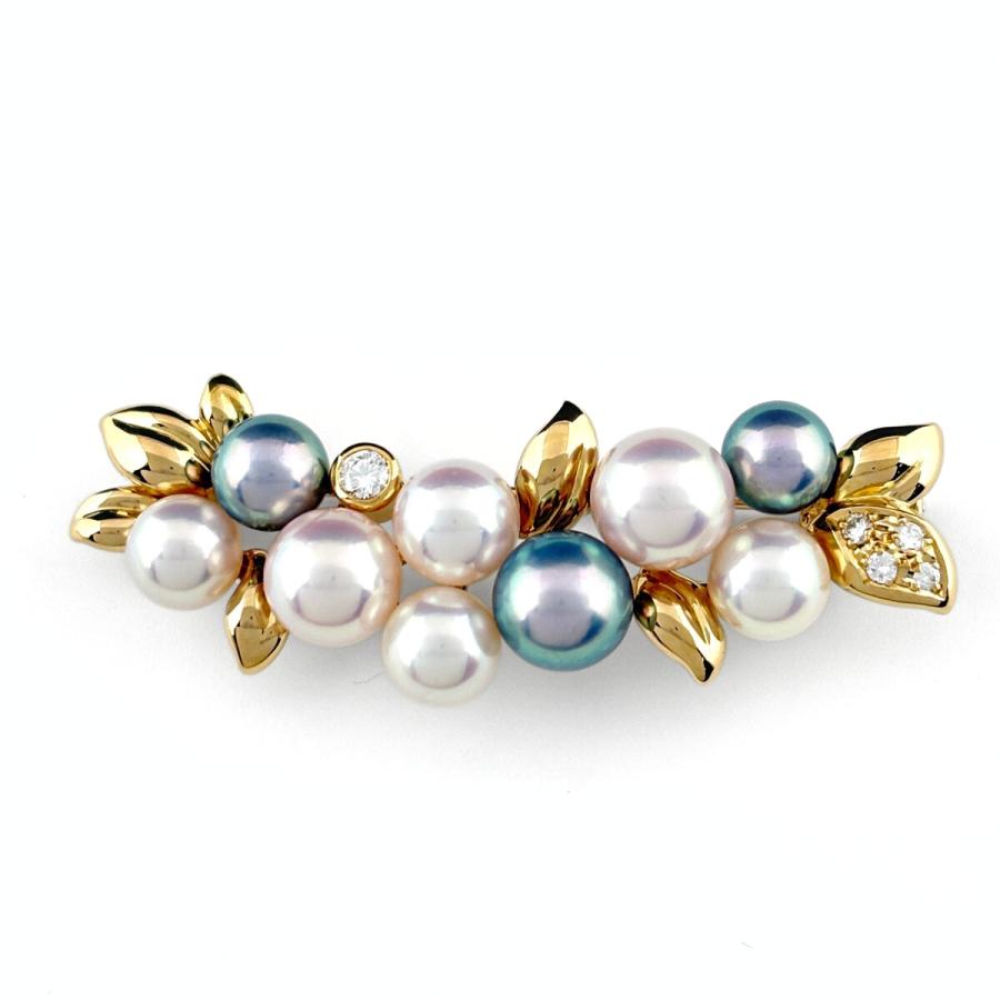 K18 真珠 3つのブローチ タサキ TASAKI パール デザインブローチ K18 メレダイヤ 真珠 ブローチ
